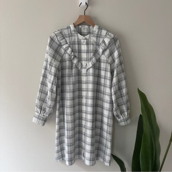 Madewell Plaid Cottagecore Gray and White Button Down Long Sleeve Dress Light S - Picture 1 of 10